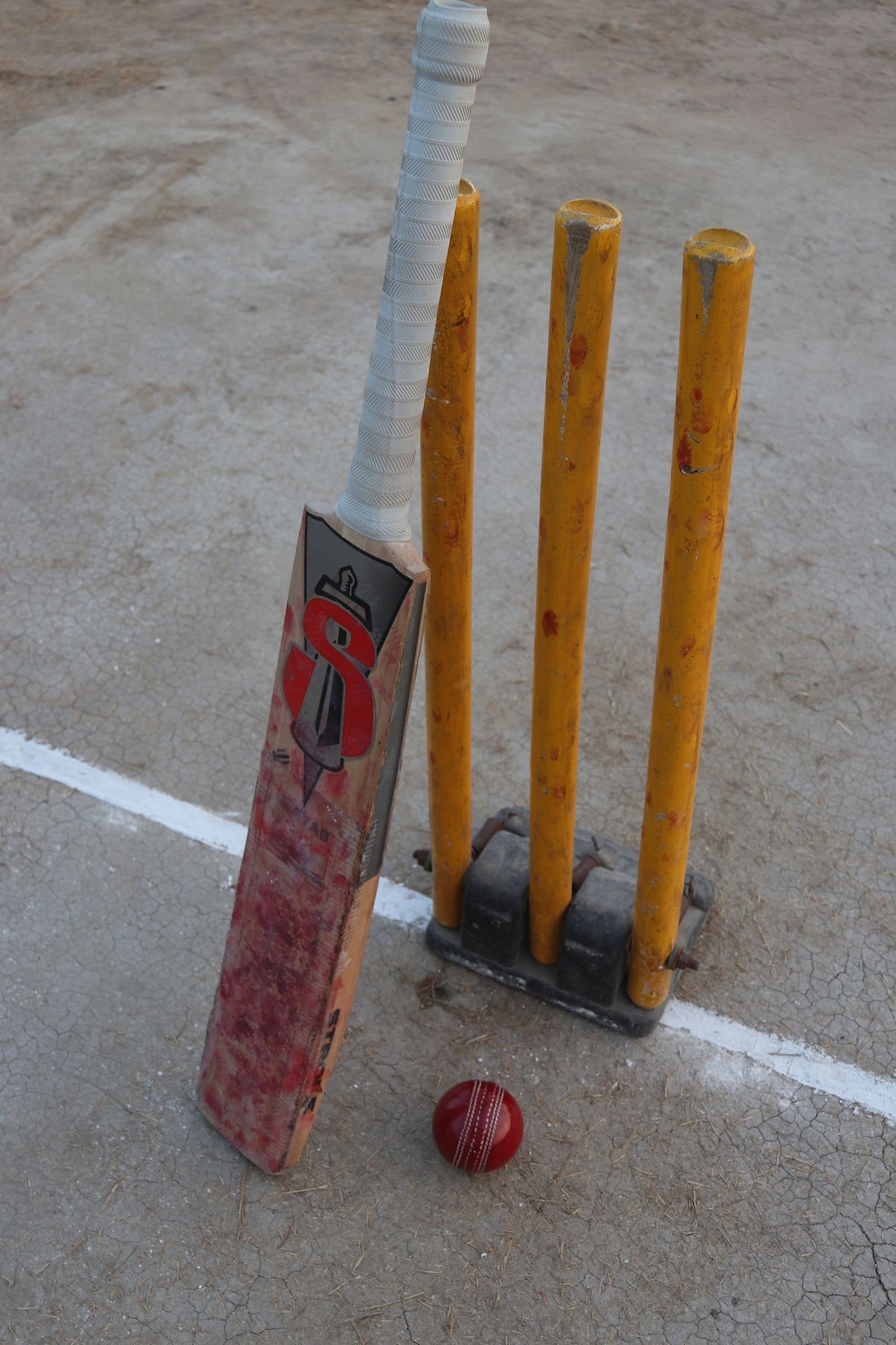 English willow cricket bat with a leather ball